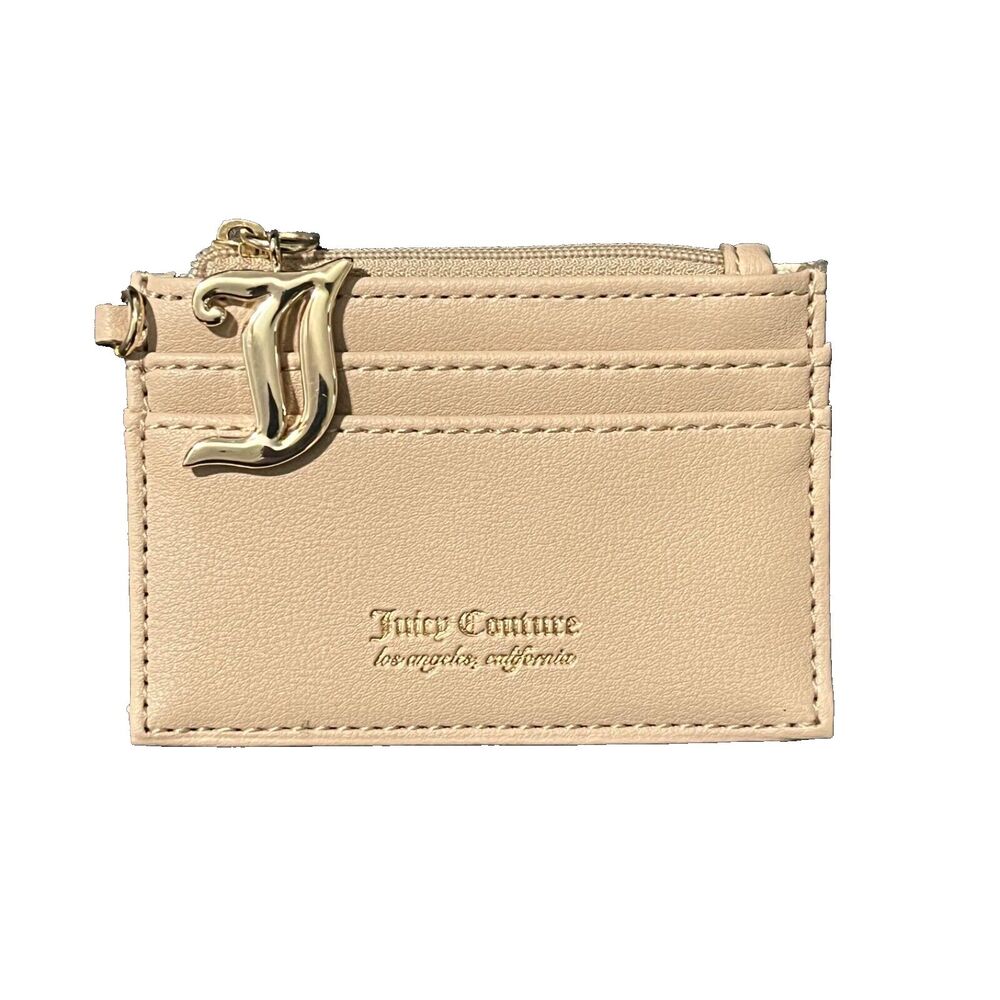 Juicy Couture Tan Novelty Card Case with Juicy Logo Gold Tone Hardware New